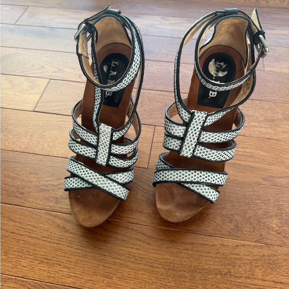 L.A.M.B. Black and White Polka Dot Sandals